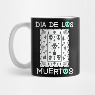 Dia De Los Muertos -  White and Green - Papel Picado - Black skulls Mug